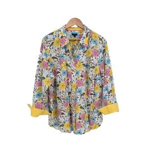 Talbots top long sleeve button down 2x floral shirt flowers hippie 60s preppy